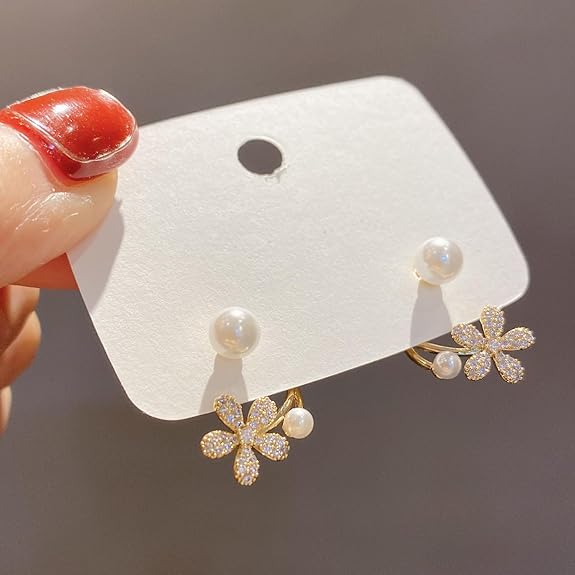 LukGud Latest Stylish White Pearl Flower Earrings for Women and Girls