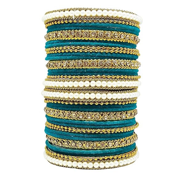 LukGud Traditional fabric stone metal bangles set for women and girls.