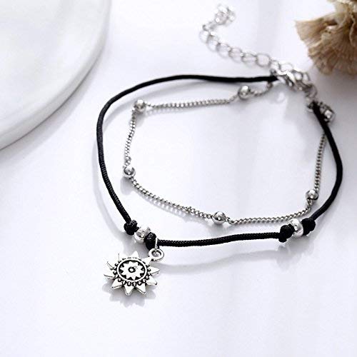 LukGud Italian Designer Silver Plated Anklets for Women (Black)