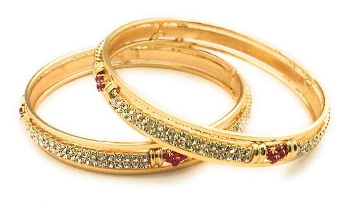 LukGud Gold Plated Traditional Stone Bangles for Women and Girls