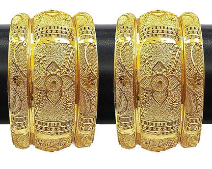 LukGud Gold Plated Original Gold Look Bracelet Bangle Set of 6 Bangles Girls and Women