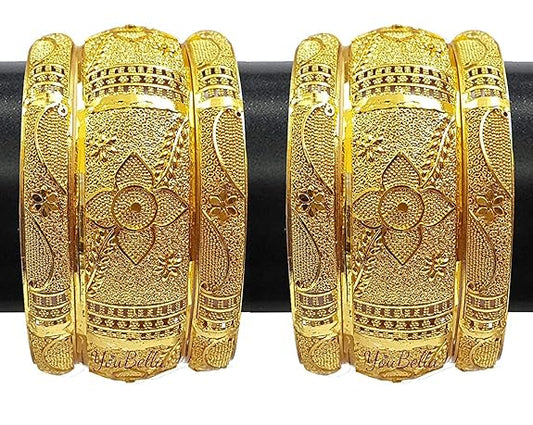 LukGud Gold Plated Original Gold Look Bracelet Bangle Set of 6 Bangles Girls and Women