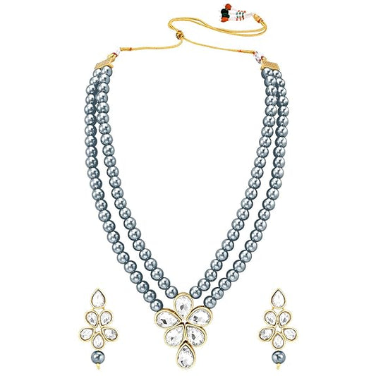 LukGud Crystal Faux Pearl Kundan Necklace & Jewelry Set Gift for Women