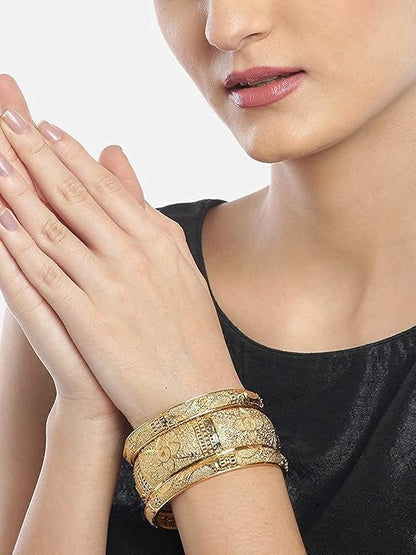 LukGud Gold Plated Original Gold Look Bracelet Bangle Set of 6 Bangles Girls and Women