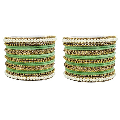 LukGud Traditional fabric stone metal bangles set for women and girls.