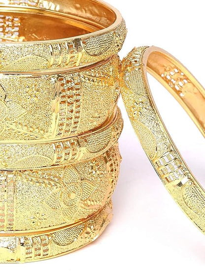 LukGud Gold Plated Original Gold Look Bracelet Bangle Set of 6 Bangles Girls and Women