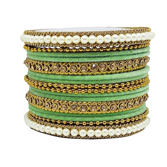 LukGud Traditional fabric stone metal bangles set for women and girls.