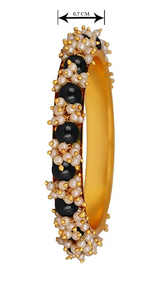 LukGud Gold Plated Cluster Pearl Beads Bangle Set for Women and Girls. (Set of 2)