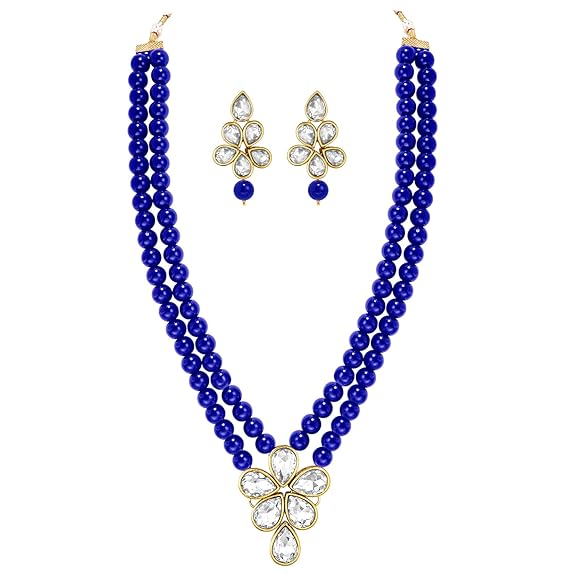 LukGud Crystal Faux Pearl Kundan Necklace & Jewelry Set Gift for Women