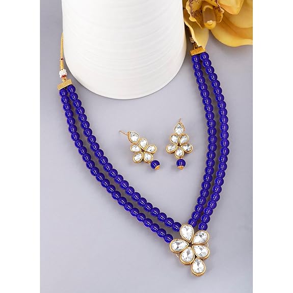 LukGud Crystal Faux Pearl Kundan Necklace & Jewelry Set Gift for Women