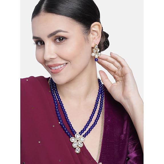 LukGud Crystal Faux Pearl Kundan Necklace & Jewelry Set Gift for Women