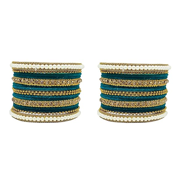 LukGud Traditional fabric stone metal bangles set for women and girls.