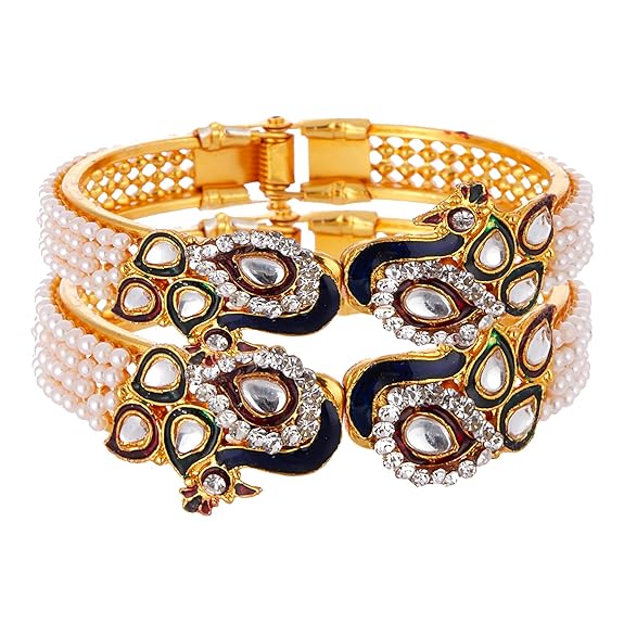 LukGud Gold Plated & styled in peacock design Bangles | Women and Girls (set of 2)