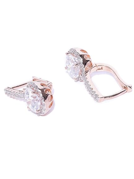 LukGud Glittering Cubic Zirconia Studded Rose Gold Bali Earring For Women