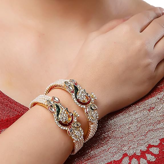 LukGud Gold Plated & styled in peacock design Bangles | Woman and Girls (Set of 2)