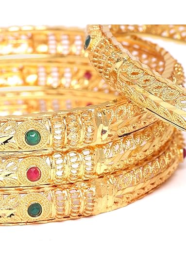 LukGud Traditional Gold Plated Set of 4 Bracelet Bangles Set for Girls and Women