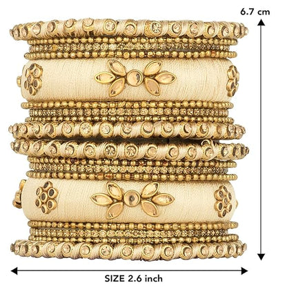 LukGud Kundan Studded Silk Thread Bangles Set