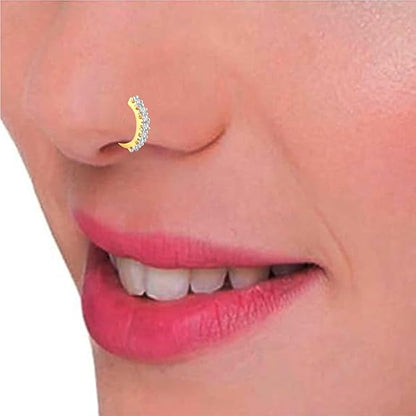 LunGud Simple and Elegant Non Piercing Nose Ring with Cubic Zirconia Stones for Women