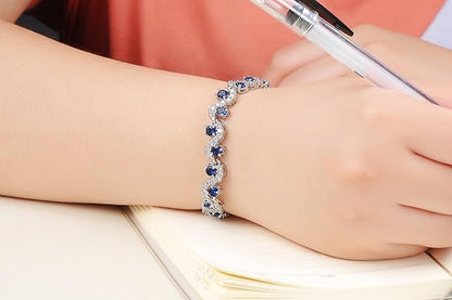 LukGud Royal Blue Crystal CZ Silver Plated Stylish Bracelet Gift for Girls Women