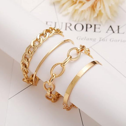 LukGud Latest Stylish Multilayer Gold Plated Bangle Bracelet for Women and Girls