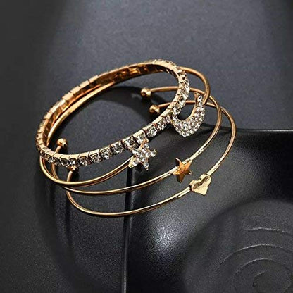 LukGud Bracelet For Women Star Moon Design AD Studded Multi Layered Gold Plated