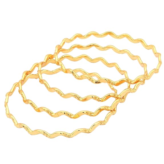 LukGud Gold Plated Thin Size Daily Wearable Bangles for Women - Set of 4