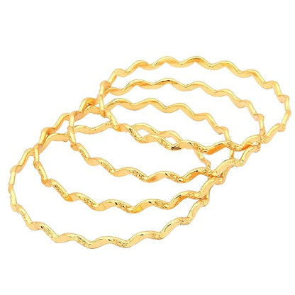 LukGud Gold Plated Thin Size Daily Wearable Bangles for Women - Set of 4