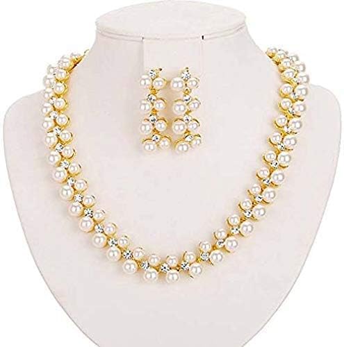 LukGud Gold Plated Pearl Necklace Set/Jewellery Set with Fancy Earrings for Girls/Women