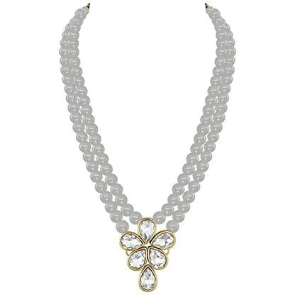LukGud 18k Gold Plated Traditional Kundan & Pearl Studded Necklace Jewellery Set For Women