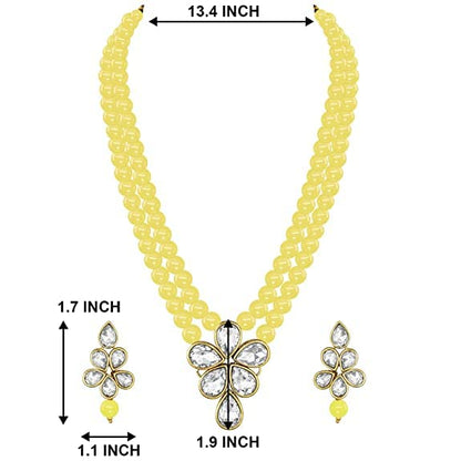 LukGud 18k Gold Plated Traditional Kundan & Pearl Studded Necklace Jewellery Set For Women