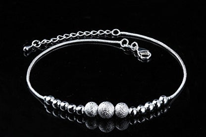 LukGud Silver Anklets for Women 2 Pcs Magical Love Beads Links Silver Plated Anklets Combo for Girls and Women