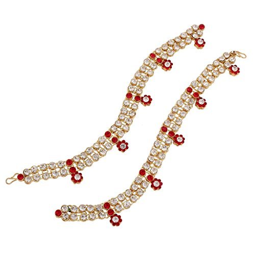 LukGud Gold Plated Elegantly Handcrafted Stone Studded Payal Anklets Jewellery for Women & Girls