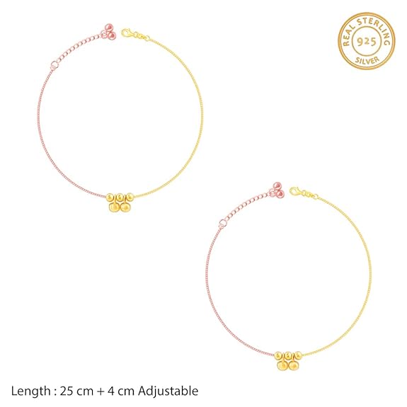 LukGud Silver Rose Gold And Golden Glimmering Ties Anklet,single | Gifts for Women and Girls |