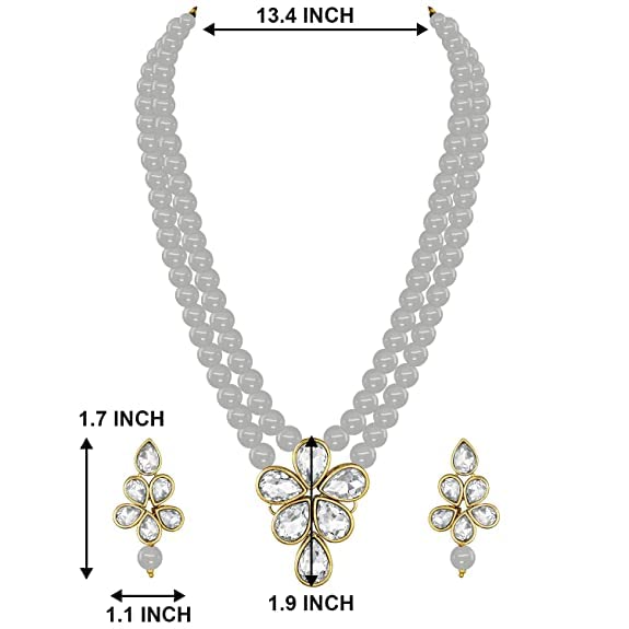 LukGud 18k Gold Plated Traditional Kundan & Pearl Studded Necklace Jewellery Set For Women