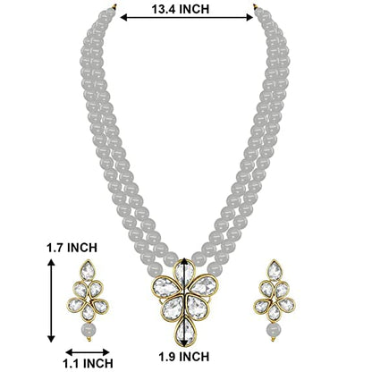 LukGud 18k Gold Plated Traditional Kundan & Pearl Studded Necklace Jewellery Set For Women