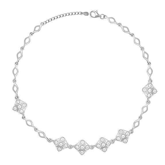 LukGud silver Zircon Studded Square Anklets| Gifts for Women and Girls |