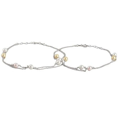 LukGud Silver Dual colour Braided Rose Gold & Silver Plating Anklet (Single) | Gift for Women & Girls |