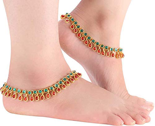 LukGud Gold Plated Kundan Payal Anklets Jewellery for Women & Girls