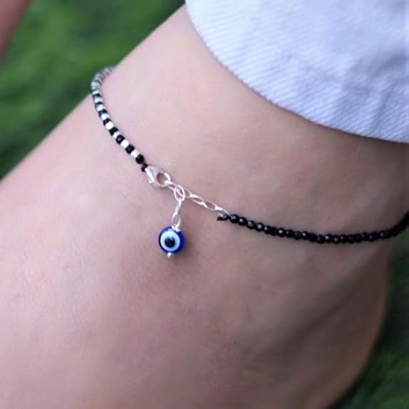 LukGud Silver Rhodium Plated Adjustable Anklet (Single) | Valentine Gift for Women & Girls