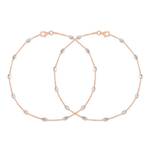 LukGud 925 Sterling Silver Anklet (Pair) | Beads Chain Rose Gold Plating Chain | Gift for Women & Girls |