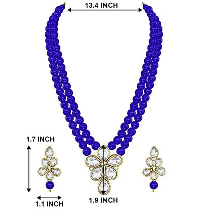 LukGud 18k Gold Plated Traditional Kundan & Pearl Studded Necklace Jewellery Set For Women