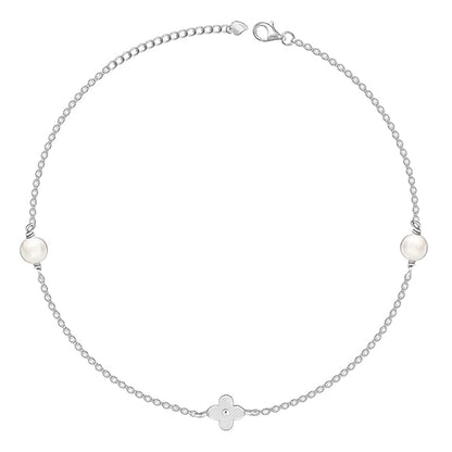 LukGud  Silver Pearls & Flower Anklet,Single| Valentine Gift for Girlfriend Wife Women & Girls