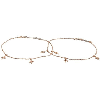 LukGud Silver Modest Leaf Rose Gold Plating Chain Anklet (Pair) | | Gift for Women & Girls