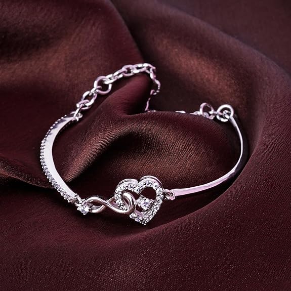 LukGud Silver Bracelet for Women - Heart Infinity Bracelet for Girls and Women