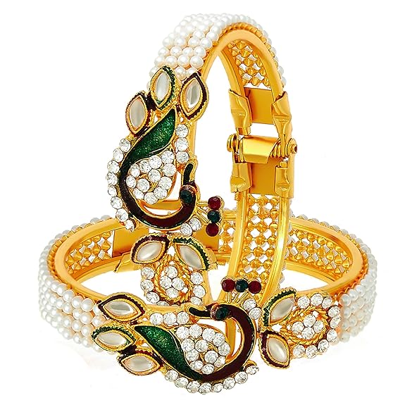 LukGud Gold Plated & styled in peacock design Bangles | Woman and Girls (Set of 2)