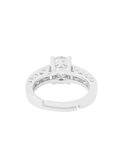 LukGud Rings for Women Crystal Silver toned White color Metal Rings for Women and Girls (Size US 6)
