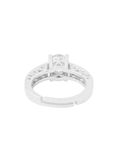 LukGud Rings for Women Crystal Silver toned White color Metal Rings for Women and Girls (Size US 6)