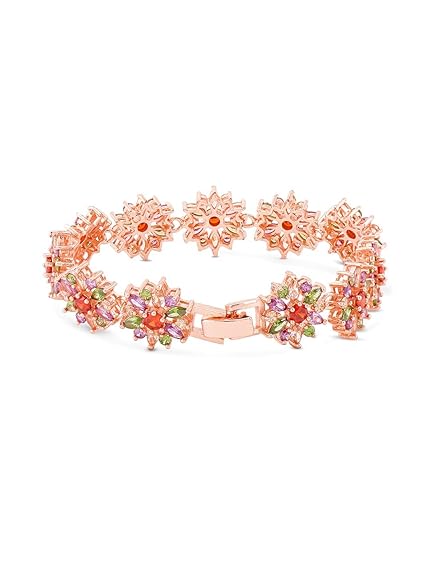 LukGud Women Crystal Bracelets | Rose Gold Plated Coin Shaped Bracelets | Multicolor CZ Crystals Bracelet