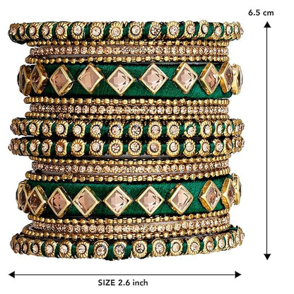 LukGud Ethnic Traditional Silk Thread Kundan Bangle Set Gift for Women