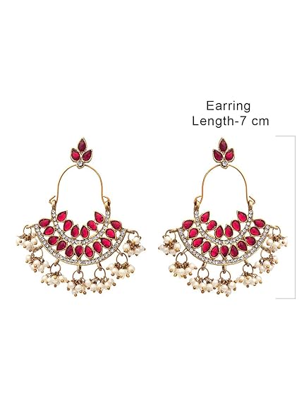 LukGud Pink Kundan Austrian Diamonds & Beads Dangle Ethnic Earrings For Women